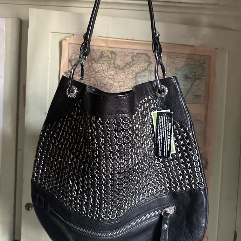 orYANY Black Chain-Link Shoulder Bag with Silver Hardware